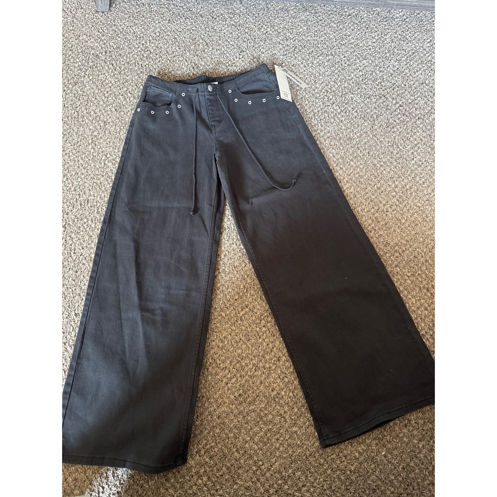 No Boundaries Baggy Grommet Low Rise Wide Leg Jeans Black Soot M 8-10 NWT